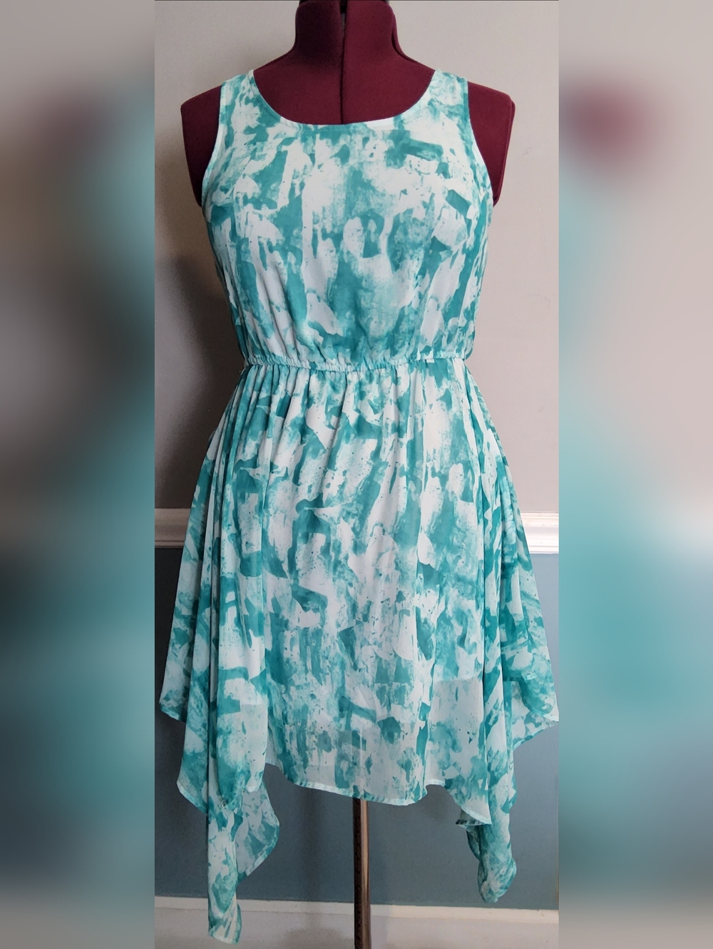 Turqouise & White Racerback Sundress, Medium